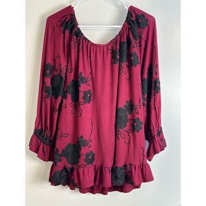 LIV Los Angeles wine/black floral top size XL